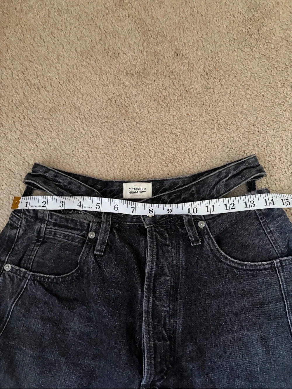 Citizens of humanity cutout waist wide leg baggy denim black jean shorts size 27
